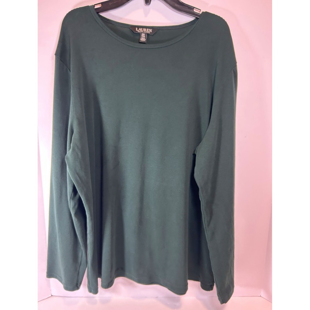 Lauren Ralph Lauren Solid Green Cotton Blend Knit Stretch Scoop Neck 2X Plus